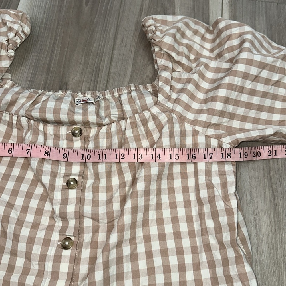 Faherty Beige Checkered Blouse - image 8